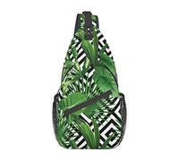 Hojas Verdes De Palmera Planta Tropical Color Patrón Abstracto Dibujo Bolso Bandolera Pecho De Hombre Bolso Bandolera, Ligero, para Senderismo Y Viajes