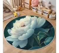 Hojas Verdes De Peonía 3D Alfombra De Sala Grande Azul Plantas De Pintura Al Óleo Patrón Alfombra Infantil Habitación Antideslizante Suave Alfombrilla De Decoración Juego Felpudo,Blanco Verde 200Cm