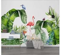 Hojas Verdes Flamingo Rosa Mariposa Pajarito 3D Papel Pintado Pared Fácil Instalación Oficina Sala Estar Sofá Dormitorio TV Fondos Decoración-300cm×210cm