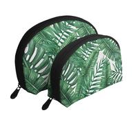 Hojas Verdes Impresas., Bolsa de Maquillaje de Concha, Monedero pequeño para Mujer, Bolsa de artículos de tocador, Bolsa de cosméticos, 2 Piezas