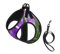 Hojas Verdes y Flores moradas Impresas,Arnés para Mascotas, arnés Reflectante Ajustable para Perros,S