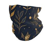 Hojas Vintage Doradas Y Azul Marino Cuello Bufanda Viento Polvo Prueba Polainas De Cuello Protección UV Bufanda Facial para Deportes Ciclismo Cámping 30X26Cm