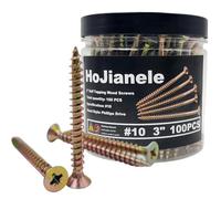 HoJianele Tornillos autorroscantes para madera de 3 pulgadas, 100 piezas, juego de tornillos de cabeza plana # 10, kit surtido de tornillos de madera Phillips Drive, juego de tornillos de madera
