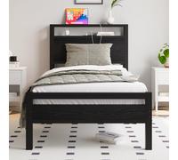 HOJINLINERO Estructura de cama de metal de 90 x 200 cm con somier y función de carga USB, cama individual de invitados, cama juvenil de 90 x 200 cm con espacio de almacenamiento, cabecero de cama de