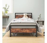 HOJINLINERO Marco de Cama de Metal y Madera, Estructura de Cama de Acero con Somier, Cama Individual 90 x 200 cm, Estilo Industrial, Negro