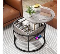HOJINLINERO mesa de centro redonda, elevables para sala de estar, con almacenamiento oculto y parte superior elevable, modernas mesas centrales para sofá