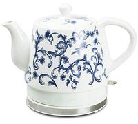 Hokcus Tetera eléctrica de cerámica inalámbrica, tetera retro de 1 L, base extraíble rápida de agua, apagado automático, protección contra hervir en seco, 1000 W/B