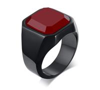 Hokech Anillo de sello de cornalina cuadrado vintage para hombre en rojo Nature Stone Statement Anillo de acero inoxidable negro para hombre