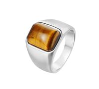 Hokech Anillo ojo de tigre natural de acero inoxidable para hombre talla 7-12