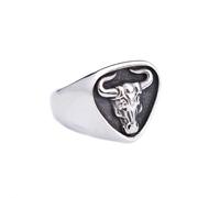 Hokech Anillo retro creativo de cabeza de toro para hombres y mujeres, de acero inoxidable pulido, anillo de animales, punk, motero, amuleto de joyería, regalo, 8, Acero inoxidable