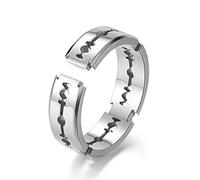 Hokech Anillo simple abierto de hoja de afeitar para hombres y mujeres, punk, acero inoxidable, negro, hoja de acero, anillos de pareja, joyería de moda, regalos, 10, Acero inoxidable