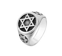 Hokech Anillo vintage punk estrella de David para hombre, acero inoxidable 316L, seis puntas de estrella de motero, joyería de moda para hombre, 7, Acero inoxidable