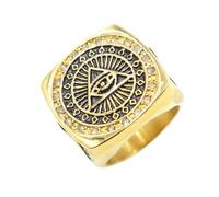 Hokech Chapado en oro para hombre masónico Illuminati All Seeing Eye Square Ring Talla 7-15
