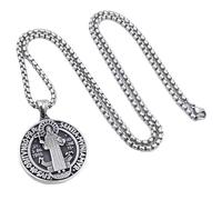 Hokech Collar de medalla de San Benito Colgante Crucifijo de acero inoxidable Cruz Exorcismo Cadena Accesorios de joyería