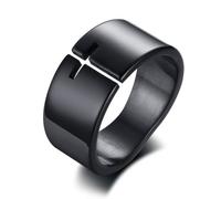 Hokech Punk Vintage Cross Anillo Hombre Acero Inoxidable 10mm Tono Negro Anillo Rocker de Moda