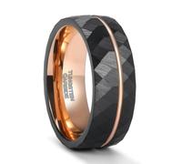 Hokech Rombo rómbico simple con incrustaciones de oro rosa Line Lovers 4 mm 6 mm 8 mm Anillo de acero de carburo de tungsteno negro para hombres y mujeres