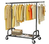 HOKEEPER Burro de Ropa Resistente 136kg, Barra Extensible con Ruedas Bloqueables y Estante, Ahorra Espacio para Dormitorio, Apartamento Pequeño, Lavandería, Negro