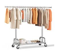 HOKEEPER Burro de Ropa Resistente 204kg, Altura Ajustable y Barra Extensible con Ruedas Bloqueables, Ahorra Espacio para Dormitorio, Apartamento Pequeño, Lavandería