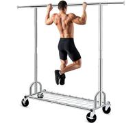 HOKEEPER Burro de Ropa Resistente 238kg, Barra Extensible con Ruedas Bloqueables y Estante, Ahorra Espacio para Dormitorio, Apartamento, Lavandería, Plateado