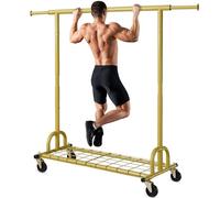 HOKEEPER Burro de Ropa Resistente 238kg, Barra Extensible con Ruedas Bloqueables y Estante, Ahorra Espacio para Dormitorio, Apartamento, Lavandería, Dorado