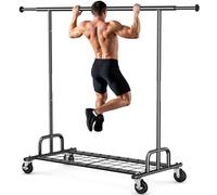HOKEEPER Burro de Ropa Resistente 238kg, Barra Extensible con Ruedas Bloqueables y Estante, Ahorra Espacio para Dormitorio, Apartamento, Lavandería, Negro