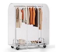 HOKEEPER Burro de Ropa Resistente con Funda Antipolvo, Barra Extensible y Altura Ajustable con Ruedas Bloqueables, Ahorra Espacio para Dormitorio, Apartamento Pequeño, Lavandería