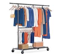 HOKEEPER Burro de Ropa Resistente de Doble Barra con Ruedas, 209kg, Altura Ajustable y Barra Extensible, Armario Móvil para Dormitorio, Boutique