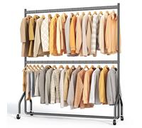 HOKEEPER Perchero de Ropa Doble Resistente a Cargas Pesadas con Gran Capacidad, Organizador de Armario con Ruedas para Boutiques, Dormitorio, Lavandería - 152cm