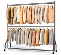 HOKEEPER Perchero de Ropa Doble Resistente a Cargas Pesadas con Gran Capacidad, Organizador de Armario con Ruedas para Boutiques, Dormitorio, Lavandería - 152cm