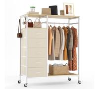 HOKEEPER Perchero independiente con 5 cajones de tela y 3 tablas de almacenamiento, color beige