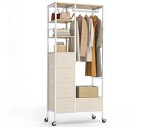 HOKEEPER Perchero independiente con 5 cajones de tela y 4 tablas de almacenamiento, color beige