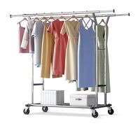 HOKEEPER Perchero Resistente de Doble Barra con Ruedas, 204kg, Diseño Industrial Extensible - Para Dormitorio, Boutique, Lavandería y Exterior