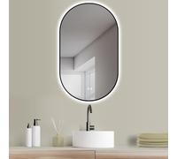HOKO® Design LED ANTIBACTION Espejo Ovalado 60 x 100 cm + Marco de Metal Negro. Montaje Top + QUADRIDGE. Interruptor de 2 Botones + Cambio de luz LED - Blanco cálido - Blanco frío - Neutro...