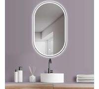 HOKO® Espejo de baño de diseño LED, Ovalado, 45 x 75 cm, Marco de Metal Negro