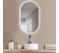 HOKO Espejo de baño LED antivaho Ovalado 60 x 100 cm. Montaje Top + QUADRES. Espejo de baño Grande con Marco Negro. con Interruptor táctil + Cambio de luz LED - Blanco cálido - Blanco frío - Neutro.