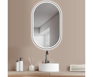 HOKO Espejo de baño LED antivaho Ovalado 60 x 100 cm. Montaje Top + QUADRES. Espejo de baño Grande con Marco Negro. con Interruptor táctil + Cambio de luz LED - Blanco cálido - Blanco frío - Neutro.