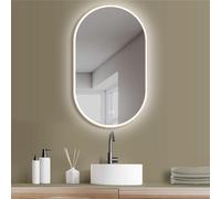 HOKO Espejo de baño LED ovalado 50 x 90 cm / 90 x 50 cm Londres con marco dorado, antivaho, ahorro de energía, iluminación LED, sensor táctil, cambio de color de luz 2700 - 6500 K, blanco cálido