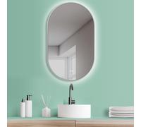 HOKO® Espejo de baño ovalado LED antivaho 50 x 90/90 x 50 cm (Vertical/Horizontal) con marco blanco. Espejo iluminado por LED+interruptor táctil+alternante blanco cálido/blanco frío/neutro 2700-6500k