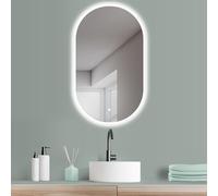 HOKO® Espejo de diseño LED Ovalado, 45 x 75 cm. Montaje Alto + Horizontal. Espejo de baño Iluminado, también como Espejo de tocador
