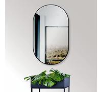HOKO Espejo de Pared de diseño Ovalado 45 x 75 cm con Marco de Metal Negro Mate. Se Puede Montar Arriba y Cuadrado. Baño, Pasillo, Dormitorio, salón.