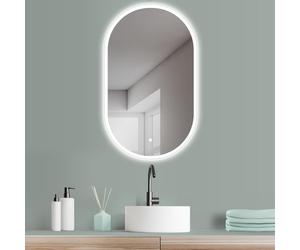 HOKO® Espejo LED Ovalado 50 x 90 cm. Montaje Alto + Transversal. Espejo de baño con iluminación LED para Exterior