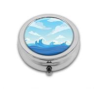 Hokusai Inspired Blue Ocean in Calm Tones Nautical Seascape Custom Round SilverBox Pocket 2.1" - 3 Compartimentos Box/Pastillero Bolsillo