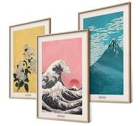 Hokusai Juego de pósteres, decoración de pared japonesa, arte japonés, cuadros eclécticos para dormitorio, decoración de salón, 3 cuadros A4, sin marco)