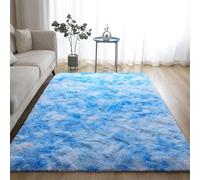 HOKXUAN Alfombra de Pelo Largo 80 x 140 cm Lavables y Antideslizante Alfombra de Pelo Corto para Salón Varios Tamaños para Salón y Pasillo, Azul Cielo