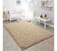 HOKXUAN Alfombra de Pelo Largo 90 x 210 cm Antideslizante y Esponjosa Alfombra Antideslizante Salon Varios Tamaños para Interiores Sala de Estar, Beige