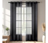 HOKXUAN Translucidas Visillos 145 x 160 cm Fuerte y Suave Translúcida Fresca Transparente Cortinas de Lino para Salón, Dormitorio, Salón, Ventana Habitacion Matrimonio, Negro