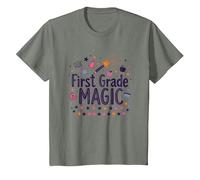Hola 1er Grado Chica Primer Grado Magia Escuela diversión Camiseta, Niños, Verde Militar Jaspeado, 3 años