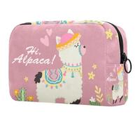 Hola alpaca. Bonita bolsa de maquillaje pequeña de alpaca y cactus para mujer, bolsa de almacenamiento de cosméticos con cremallera, bolsa organizadora de accesorios de belleza, Multicolor 01,