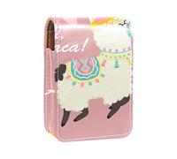 Hola Alpaca ! Lovely Alpaca & Cactus-01 Estuche portátil para lápices labiales para viajes, mini caja de almacenamiento de lápiz labial con espejo para mujeres y mujeres, bolsa de cosméticos de cuero, Varios colores, 9.5x2x7 cm/3.7x0.8x2.7 in