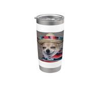"Hola" Divertido Lindo Perro Chihuahua Sombrero Borroso Meme Vaso térmico de acero inoxidable de doble pared